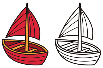 A Red and White Cartoon Sailboat Illustration for Coloring Pages