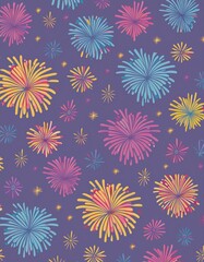 夜にあがるカラフルな花火のイラスト