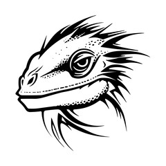 A sharp and detailed silhouette of a lizard's head, capturing its reptilian features such as scales, eyes, and jawline. Perfect for wildlife illustrations, reptile logos, nature-themed designs