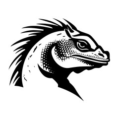 A sharp and detailed silhouette of a lizard's head, capturing its reptilian features such as scales, eyes, and jawline. Perfect for wildlife illustrations, reptile logos, nature-themed designs