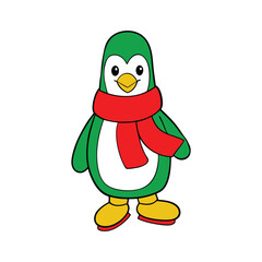 outline vector of a cute penguin wearing a scarf