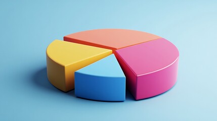 Obraz premium A colorful 3D pie chart divided into four distinct segments against a blue background