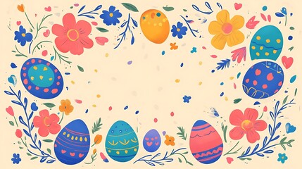 Easter eggs with flowers, and spring border. (1)