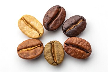 Obraz premium Coffee Beans Captured in Various Stages of Roasting Process Generative AI