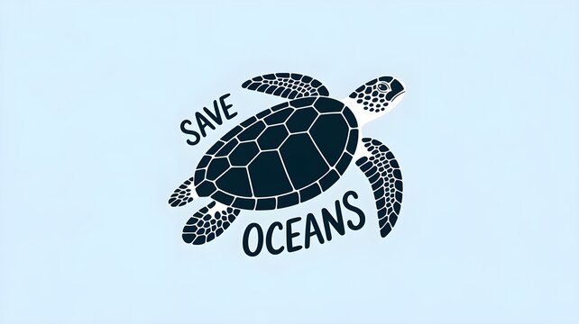 Save the Oceans banner, Sea Turtle swimming over a clear blue background, marine life protection