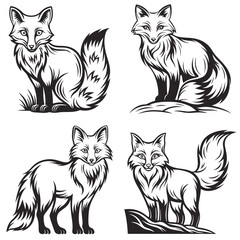 4 set fox line art vector