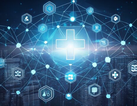 medical technology network concept mixed media content