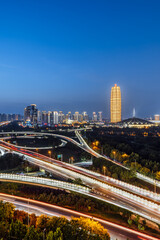 Obraz premium Night view of CBD and overpass in Zhengdong New District, Zhengzhou, Henan, China
