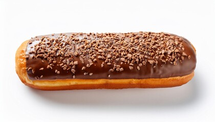 Long John Cinnamon Donut with Chocolate Sprinkles on White Background Isolated