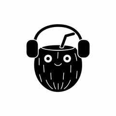 creative details A Coconut with Headphones Listening to Music Icon vector illustration