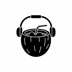creative details A Coconut with Headphones Listening to Music Icon vector illustration