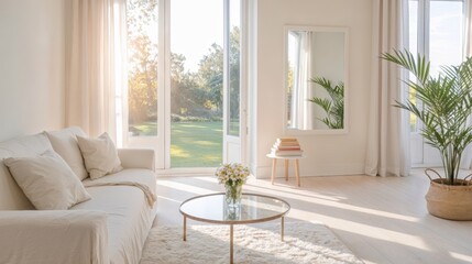 Generative AI, Minimalist white living room with natural light