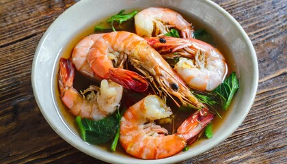 Top view of delicious shrimp soaked in Chinese wine named drunken shrimp for lunar new year's dishes.