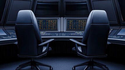 Futuristic Control Room with Two Black Chairs