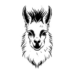 A simple yet detailed silhouette of a llama's head, highlighting its distinctive ears, snout, and woolly texture. Ideal for farm animal designs, South American wildlife illustrations, logo designs
