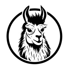 A simple yet detailed silhouette of a llama's head, highlighting its distinctive ears, snout, and woolly texture. Ideal for farm animal designs, South American wildlife illustrations, logo designs