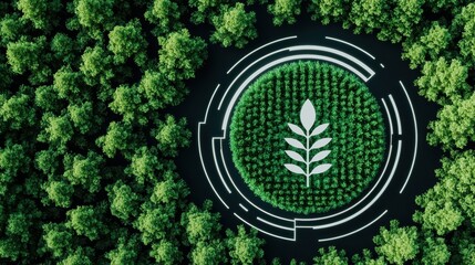 Green Leaf Design in Circular Labyrinth of Trees