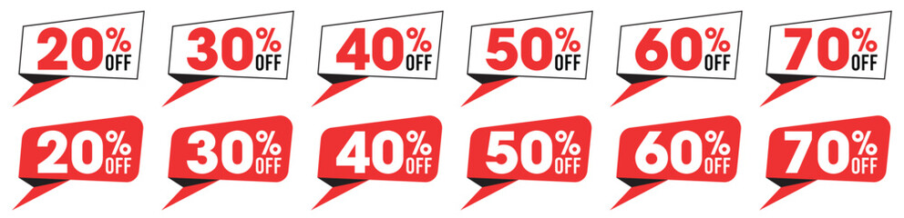 Discount percentage labels flat and 3D render