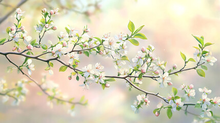 Obraz premium Cherry Blossom Branch with Budding Flowers on Soft Background 