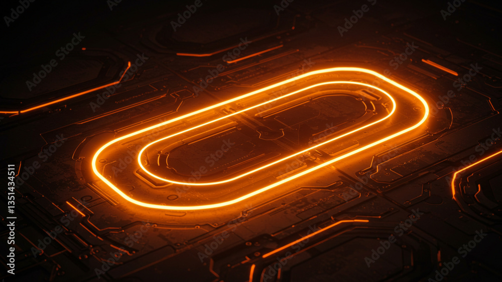 Fototapete The background features high-quality neon design elements in orange, radiating warm light and pulsating with a technological flair