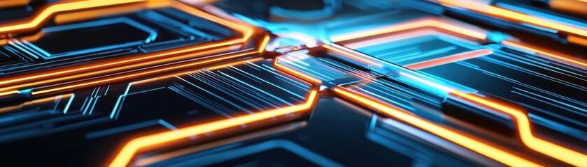 Abstract Circuit Board with Neon Light Effects