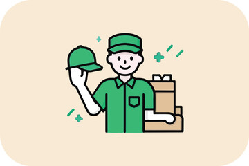 Efficient Courier Service: Green Uniformed Worker Delivering Packages Safely and Swiftly for Customer Convenience