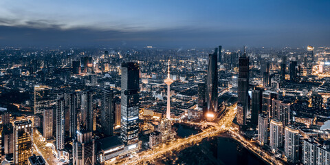 Fototapeta premium Aerial Night View of Skyline of TV Tower in Shenyang, Liaoning Provine, China