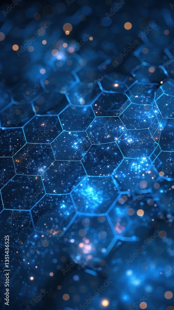 Poster abstract hexagonal network with glowing points, futuristic backdrop