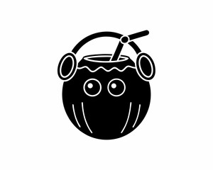 creative details A Coconut with Headphones Listening to Music Icon vector illustration