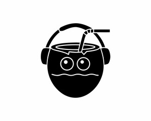 creative details A Coconut with Headphones Listening to Music Icon vector illustration