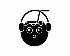 creative details A Coconut with Headphones Listening to Music Icon vector illustration