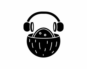 creative details A Coconut with Headphones Listening to Music Icon vector illustration
