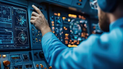 Pilot Interacting with Advanced Cockpit Controls