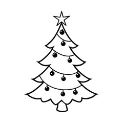 line drawing of a christmas tree vector illustration
