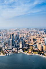 Aerial view of the Olympic Sailing Center at May Fourth Square, Fushan Bay, Qingdao, Shandong, China
