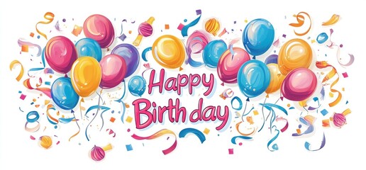Colorful Balloons and Confetti Celebrate a Happy Birthday Occasion