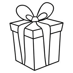 christmas gift box with bow line art vector illustration