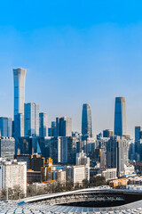 New Workers Stadium and CBD skyline in Beijing, China