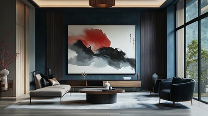 Modern Asian Living Room Interior.