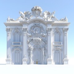 Obraz premium Ornate White Building Facade with Intricate Carvings and Statues
