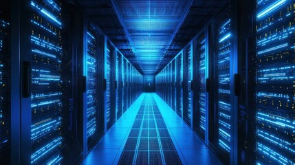 Fototapeta premium Futuristic Data Center: A Stunning Visual of Advanced Technology and Digital Infrastructure