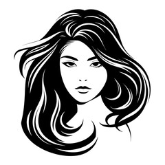 Elegant black and white portrait illustration of a woman, perfect for beauty and fashion designs.