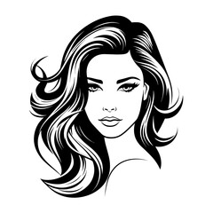 Elegant black and white portrait illustration of a woman, perfect for beauty and fashion designs.