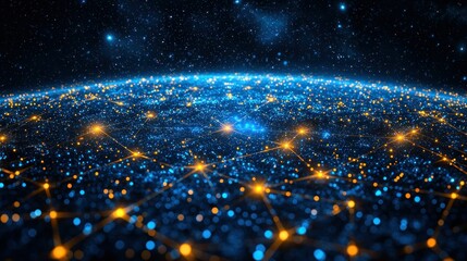 Digital network connections over a glowing globe landscape