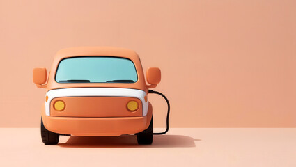 Low-carbon 3D concept. A retro orange car against a minimalist background.