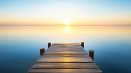 Fototapeta premium Serene Sunrise Over a Calm Lake with Soft Natural Light and a Simple, Peaceful Outdoor Scene