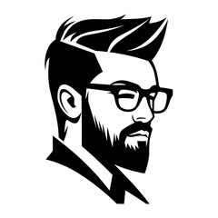 Modern black and white portrait illustration of a stylish man with beard and sunglasses.
