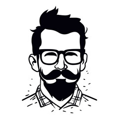 Modern black and white portrait illustration of a stylish man with beard and sunglasses.