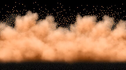 Glowing particles above a cloudy orange haze floating above a surface