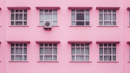 Obraz premium Pink Building Exterior With Multiple Windows and Air Conditioner
